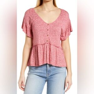 Lucky Brand Women Pink Floral Peplum Top M